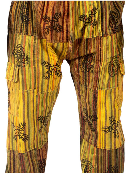 Handgefertigte Patchwork-Hippiehose – Warme und dunkle Farben