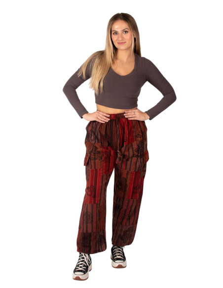 Pantaloni hippie patchwork fatti a mano – Colori caldi e scuri