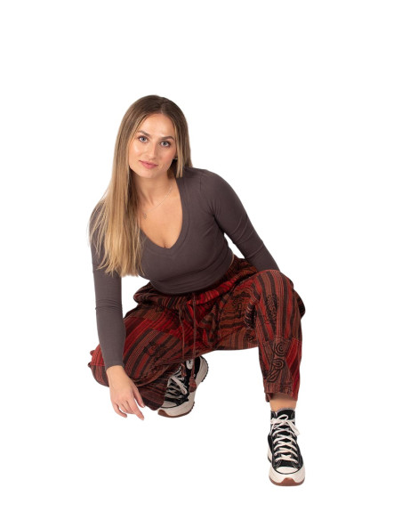 Pantaloni hippie patchwork fatti a mano – Colori caldi e scuri