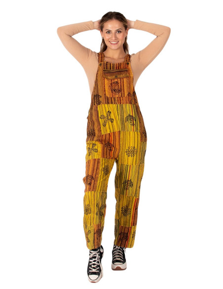 Tuta unisex in cotone patchwork – Giallo o tonalità scure