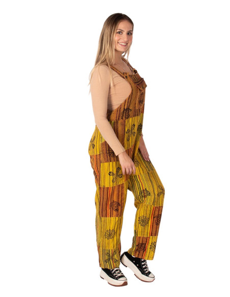 Macacão unissex de algodão patchwork – Amarelo ou tons escuros