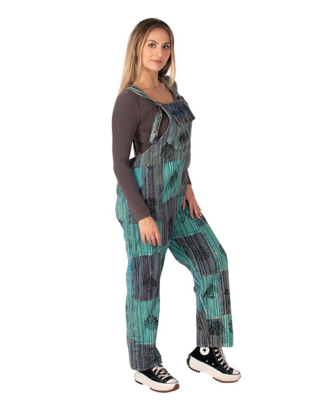 Unisex handmade patchwork cotton dungarees – Green or light blue