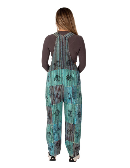 Salopette unisexe en coton patchwork fait main – Verte ou bleu clair