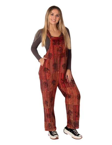 Salopette unisex in cotone patchwork fatta a mano – Toni del rosso