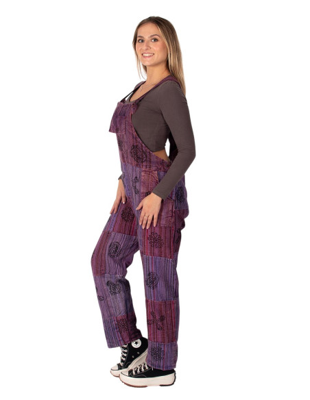 Macacão unissex de algodão feito à mão com patchwork – Tons de roxo