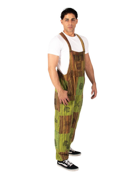 Unisex-Patchwork-Latzhose aus handgefertigter Baumwolle – Grün, Lila oder Rot