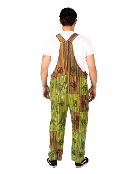 Unisex-Patchwork-Latzhose aus handgefertigter Baumwolle – Grün, Lila oder Rot