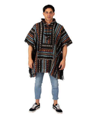 Poncho quadrado unissex feito à mão com capuz e...