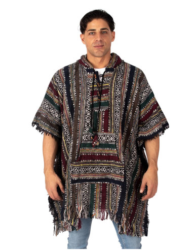 Handmade unisex square poncho with hood and...
