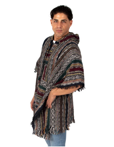 Poncho carré unisexe fait main avec capuche et...