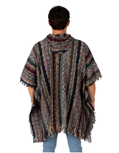 Poncho quadrado unissex feito à mão com capuz e...