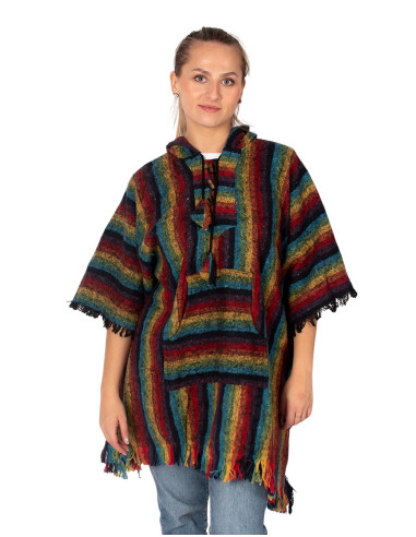 Poncho unisexe fait main avec capuche et...