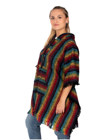 Poncho unisex fatto a mano con cappuccio e...