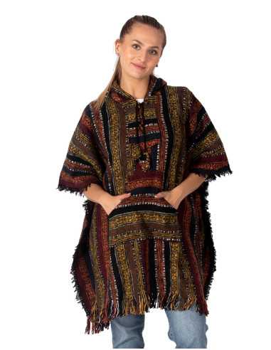 Poncho unissex feito à mão com capuz e detalhes...