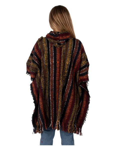 Unisex-Poncho, handgefertigt, mit Kapuze und Holzdetails