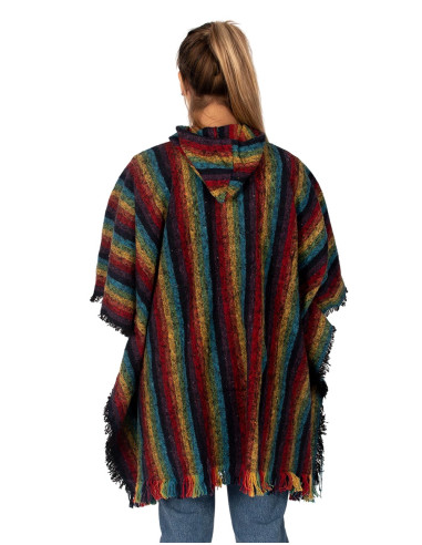 Poncho unissex feito à mão com capuz e detalhes...