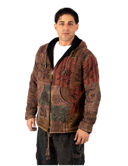 HSU0011 - Jaqueta Kimago Unissex Patchwork com Forro de Lã e Capuz Feito à Mão