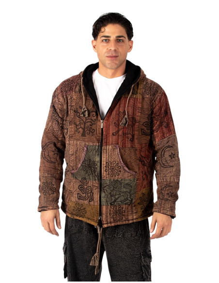 HSU0011 - Kimago Unisex Patchwork Jacket with Fleece Lining and Handmade Hood