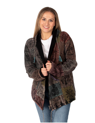 Unisex patchwork ethnic jacket with fleece...
