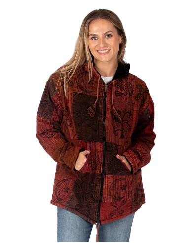 Unisex patchwork ethnic jacket with fleece...