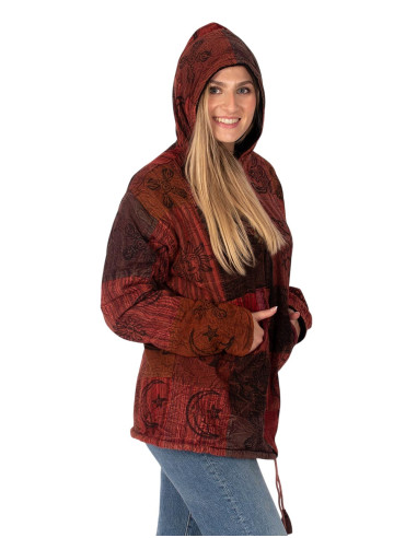 Unisex patchwork ethnic jacket with fleece...