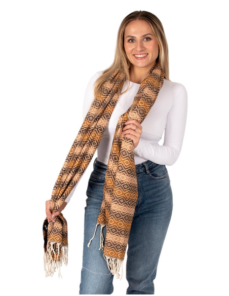 Châle en coton et laine fait main avec franges – Couleurs uniques et design polyvalent