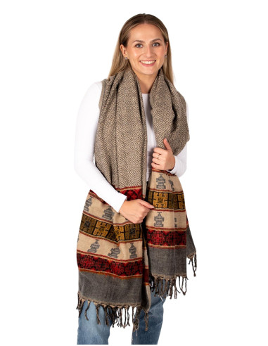 Scialle fatto a mano in cotone e lana con...