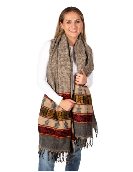 Scialle fatto a mano in cotone e lana con frange – Colori unici e design versatile