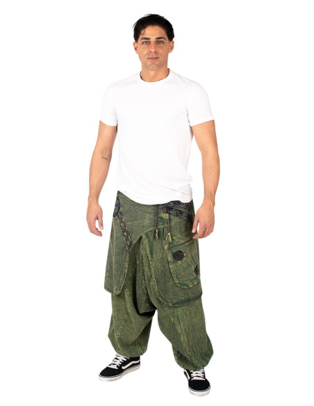 Calças afegãs de algodão estilo boho com bainha e símbolo Om