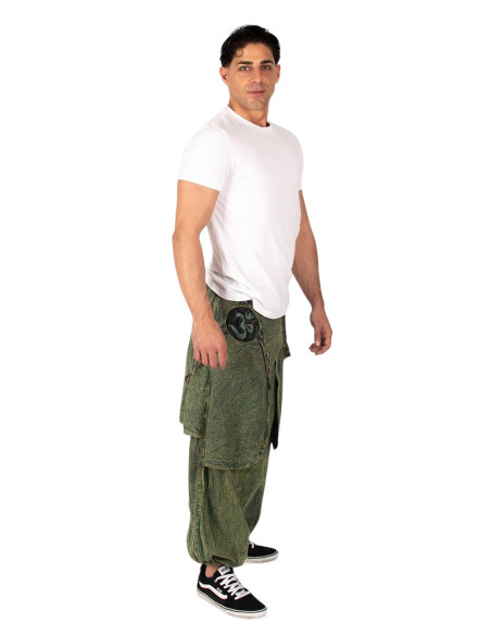 Pantaloni afghani in cotone in stile boho con orlo e simbolo Om