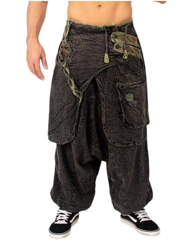 Grey cotton Afghan trousers with green details...