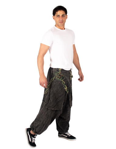 Graue afghanische Baumwollhose mit grünen...