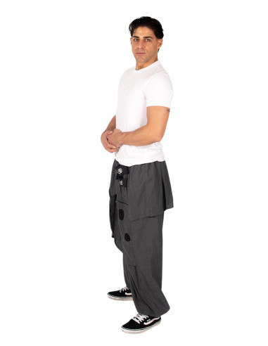 Grey cotton Afghan trousers with asymmetrical...