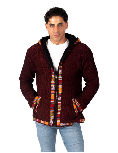 Warme rote Jacke mit handgefertigten Borten in...