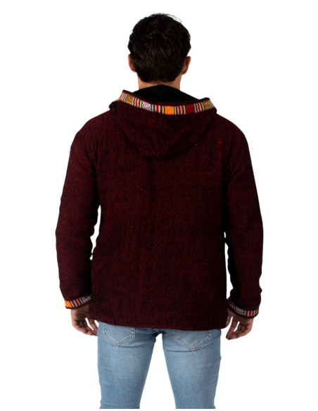 Warm red jacket with handcrafted trim in shades of red and orange