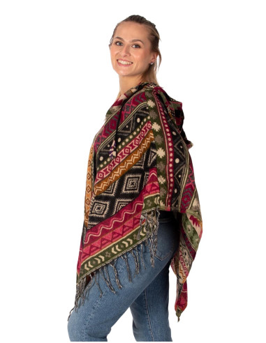 Poncho unisexe bohème à capuche et franges |...