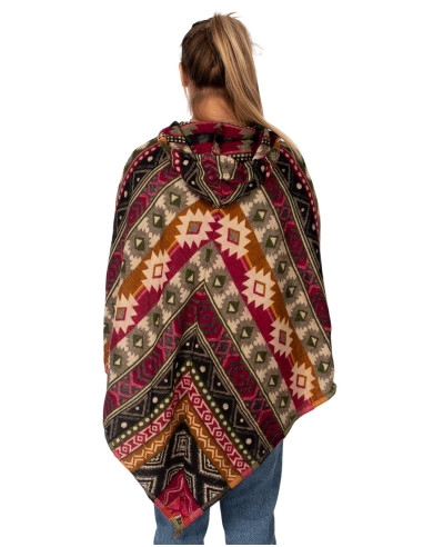 Poncho unisex estilo boho con capucha y flecos...