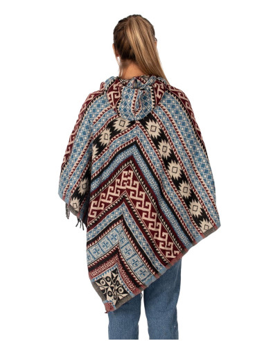 Unisex boho-style poncho with hood and fringe |...
