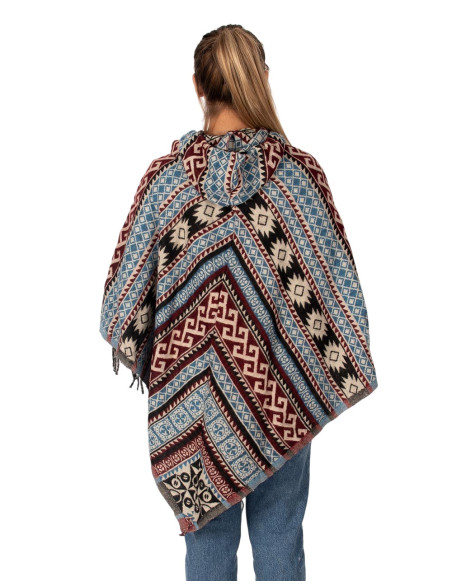 Poncho unisex estilo boho con capucha y flecos | Artesanía étnica