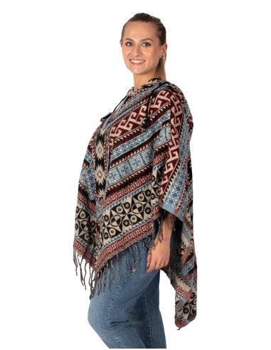 Poncho unisex in stile boho con cappuccio e...