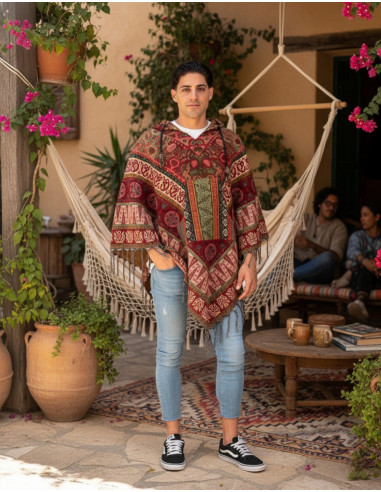Poncho unissex estilo boêmio com capuz e bolsos...