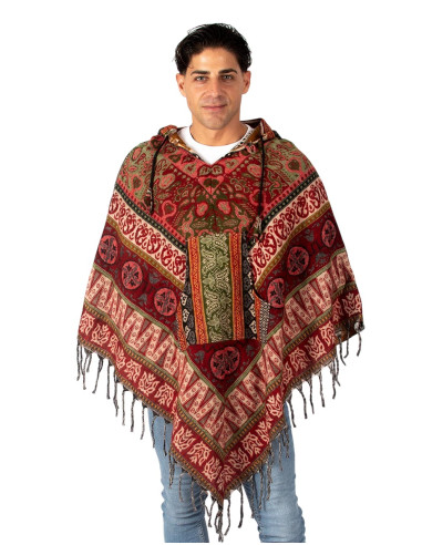 Unisex bohemian poncho with hood and pockets |...