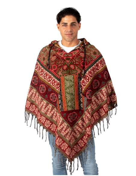 Poncho bohémien unisex con cappuccio e tasche | Design fatto a mano