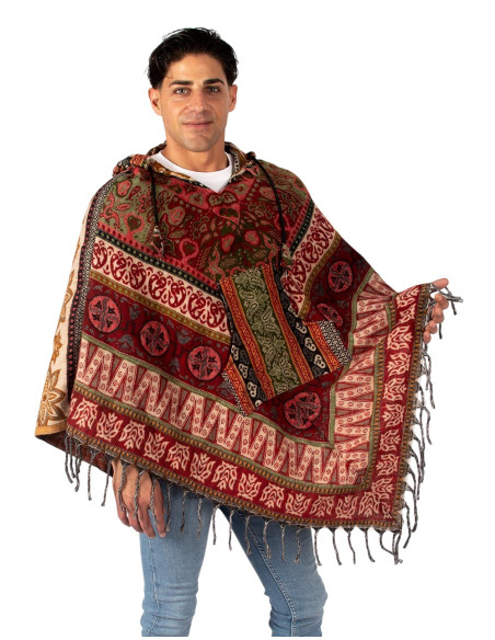 Unisex-Poncho im Boho-Stil mit Kapuze und Taschen | Handgefertigtes Design