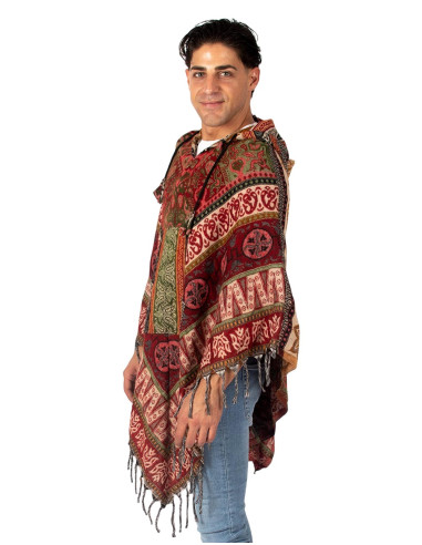 Unisex bohemian poncho with hood and pockets |...