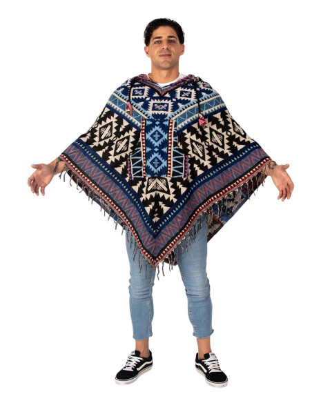 Poncho bohémien unisex con cappuccio e tasche | Design fatto a mano