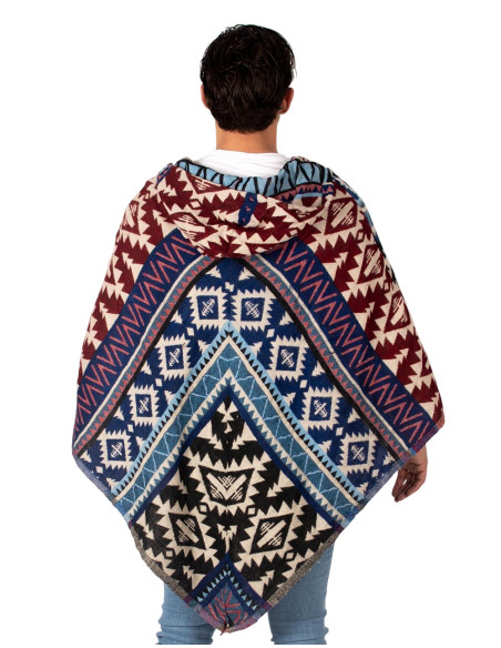 Unisex bohemian poncho with hood and pockets | Handmade design