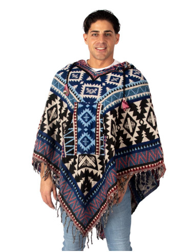 Unisex bohemian poncho with hood and pockets |...