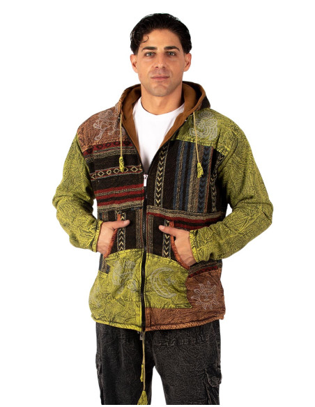 Handgefertigte Patchworkjacke mit Fleecefutter – Hergestellt in Indien