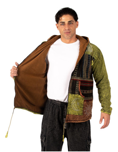 Jaqueta artesanal em patchwork com forro de lã...